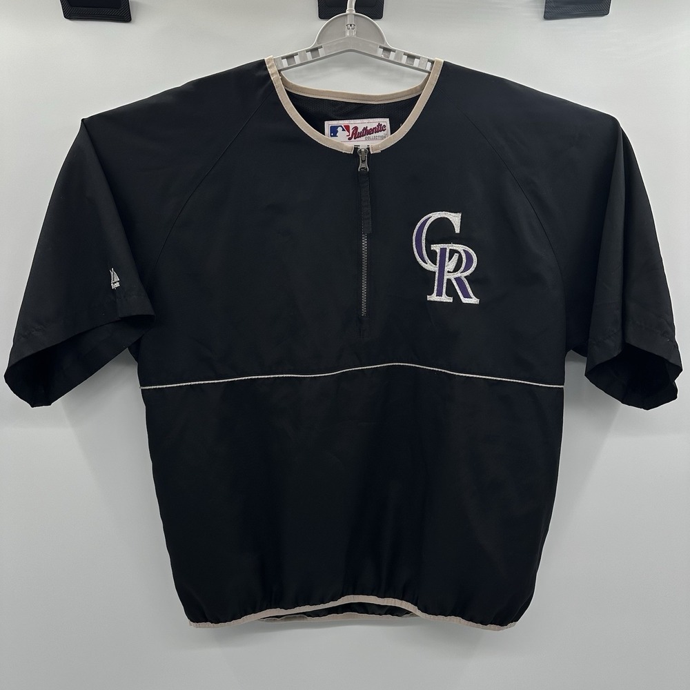 Majestic Colorado Rockies Black Short Sleeve 1/4‎ Zip Pullover Men's Large L Y2K